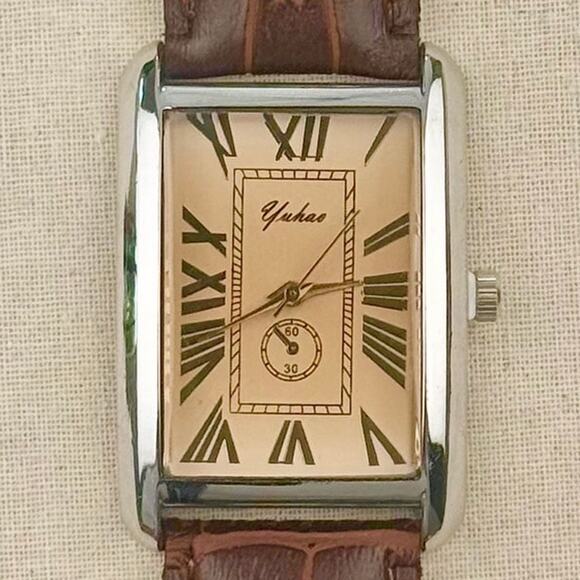 Y2K Silver Brown Leather Quartz Watch with Roman Dial Unisex 8.5" New - Picture 8 of 8